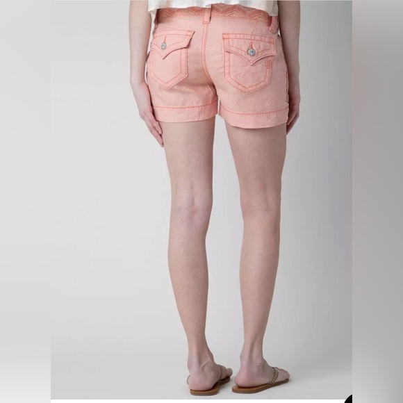 Miss Me Linen Shorts Mid Rise Women Size 28 Boho Casual Beach Pink Coral - Picture 15 of 15